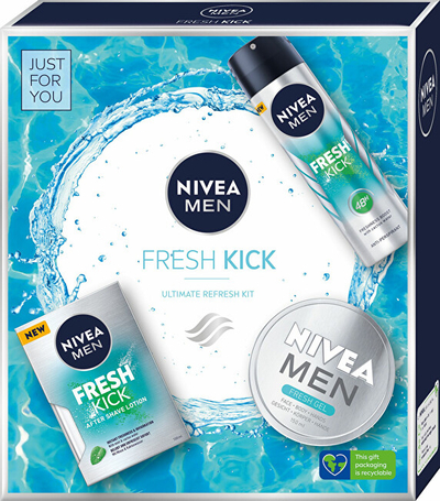 Set për fytyrë dhe trup Nivea Fresh Feeling All Day Long, Losion pas rroje 100ml + Sprej antiperspirant 150ml + Xhel për fytyrë 150ml