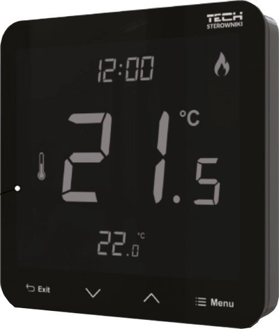 Termostat dhome Tech R-12S, ekran LCD, sensor temperature dhe lagështie, i zi