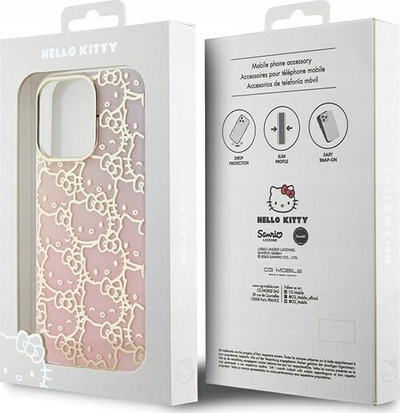 Капак за телефон Hello Kitty IML Gradient Crowded Kitty Head за iPhone 14 Pro, TPU, розова со сина