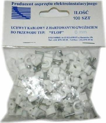 Mbajtëse kabllosh FLOP-6, rrethore 6mm, set 100 copë, të bardha