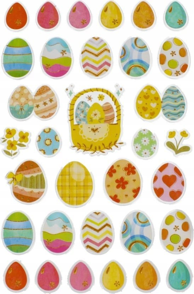 Stikera dekorativë CRAFT WITH FUN Metallic Egg 531736, set 33 copë, për Pashkë