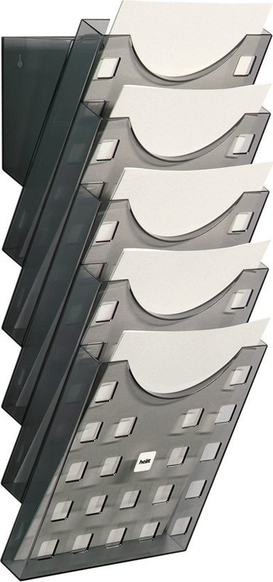 Mbajtës broshurash Helit H61031, 5 xhepa A4, montim në mur, transparent