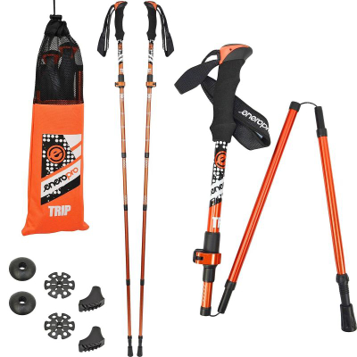 Shkopinj Nordic Walking Enero Pro Trip W, teleskopik, me çantë për t’i mbajtur, portokalli