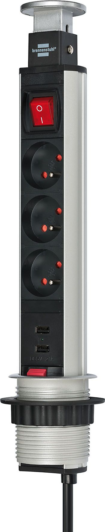Bllok prizash Brennenstuhl Tower Power, 3 porta, 2x USB, 2m, gri