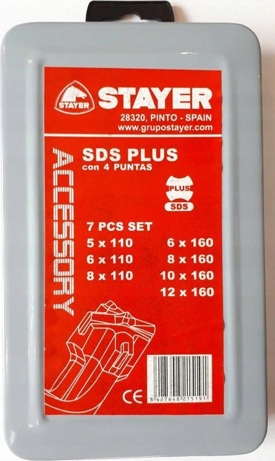 Set shpuese SDS-Plus Stayer, 7 copë, për beton dhe tulla, gri