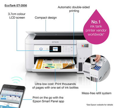 Printer multifunksional Epson EcoTank ET-2856, Inkjet A4, Wi-Fi, i bardhë