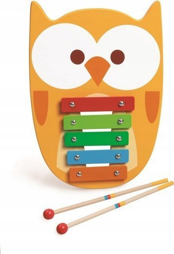 Дрвен ксилофон за деца Scratch Owl Lou 276181830, 5 звуци, шарен
