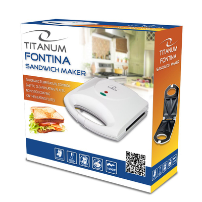 Toster sanduiçësh Titanum Fontina TKT006W, 1000W, pllaka jo ngjitëse, i bardhë