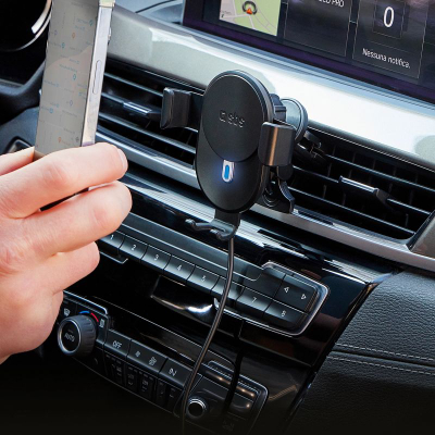 Mbajtëse makine SBS TESUPWIR10CLIPSTG, karikim wireless 10W, për grilë ajri, e zezë