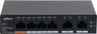 Swich rrjeti Dahua CS4006-4GT-60, 6 porta Gigabit, 4 porta PoE, ngjyrë e zezë