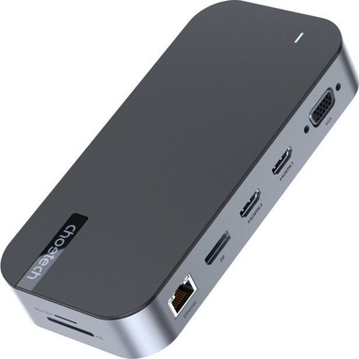 Stacion dokimi Choetech HUB 15 në 1, USB C, PD 100W, gri