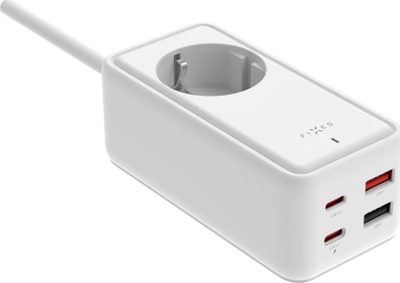 Zgjatës me karikues FIXED Charging Strip S, 65W GaN III PD, 2x USB‑C 2x USB, 1.5m, i bardhë
