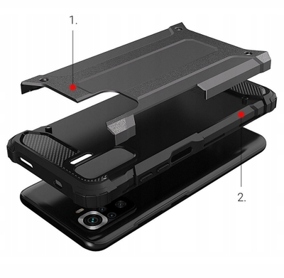 Mbrojtëse telefoni Hybrid Armor për Xiaomi Poco M4 Pro 5G, TPU dhe polikarbonat, e zezë