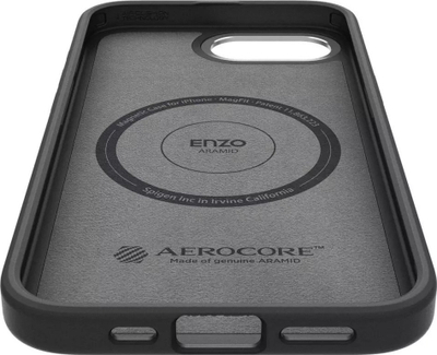 Mbrojtëse telefoni Spigen Enzo Aramid MagSafe për iPhone 16e, Aerocore Aramid, përputhet me MagSafe, e zezë mat