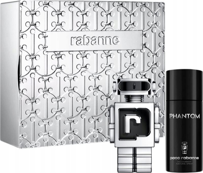 Set parfum për burra Paco Rabanne Phantom, EDT 100ml, deodorant spray 150ml, argjendtë e zi