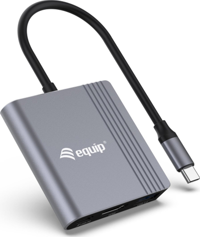 Адаптер USB-C Equip 3 во 1, HDMI, USB-A, Power Delivery, сив