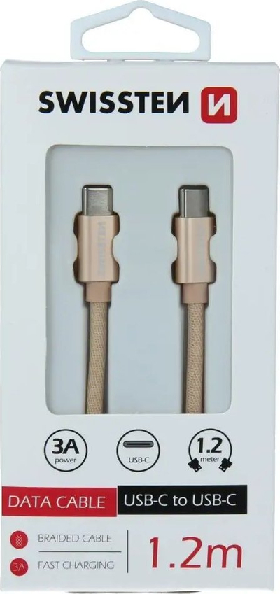 Kabllo USB C në USB C Swissten Textile, 1.2m, 3A, ngjyrë gold