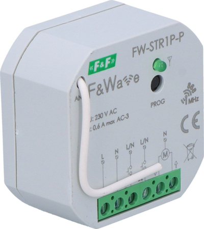 Kontrollues radio për roleta F&amp;F Wave FW-STR1P-P, 0.6A, 85-265V AC/DC, për kuti Ø 60 mm
