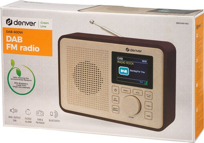 Радио DAB FM Денвер Гринлајн DAB-60, Bluetooth, 10W, темно дрво