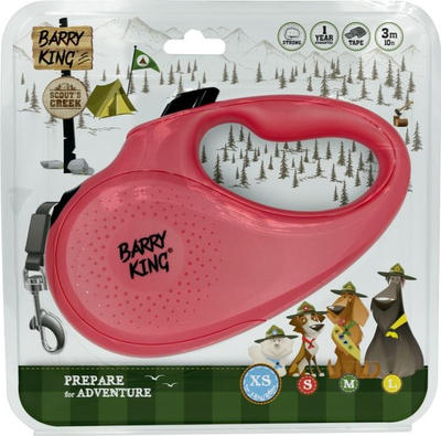 Litar automat për qen Barry King XS, shirit 3m, deri 12kg, rozë