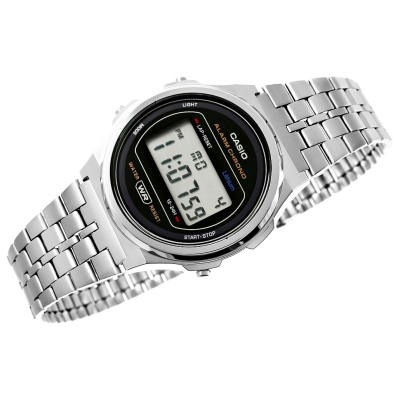 Orë dore Casio A171WE-1AEF, digjitale, që s’e ha uji, ngjyrë argjendi