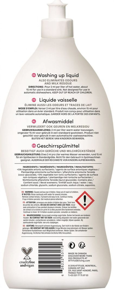 Lëng Attitude për pastrim të shisheve të bebave dhe aksesorëve, 700 ml