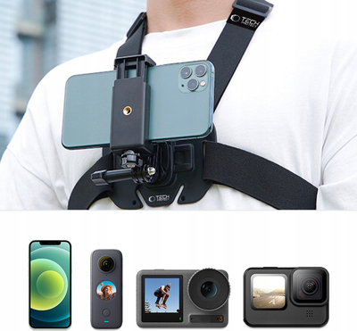 Mbajtëse gjoksi Tech-Protect GA100, për GoPro dhe DJI, e zezë