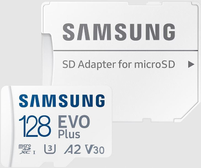 Kartë memorie Samsung EVO Plus, 128GB, MicroSDXC U3 A2, e bardhë