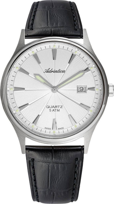 Orë dore për burra Adriatica A1171.4213Q, quartz, 10 ATM, rrip i zi