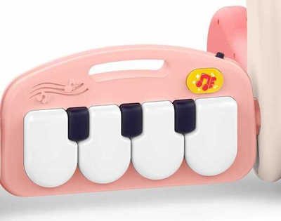Tapet interaktiv për bebe Woopie Baby 2 në 1 walker me piano, me rrota, me figurina të varura, rozë