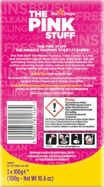 Pаста за чистење тоалет The Pink Stuff Stardrops, пенест чистач, 300 g, розова