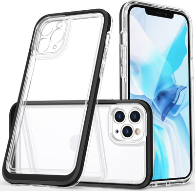 Maskë telefoni Hybrid Armor 3n1 për iPhone 11 Pro Max, xhel e tejdukshme, kornizë e zezë