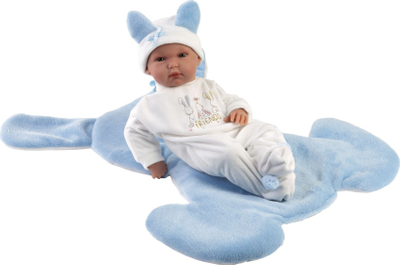Kukull Llorens Bimbo Newborn, e artikulum 35cm, trup vinil, me jastëk ndërrimi lepurush