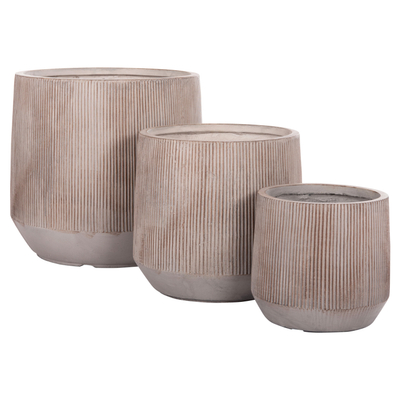 Set vazo rrethore Gardener HM4724, 3 copë, FiberClay, ngjyrë çimento