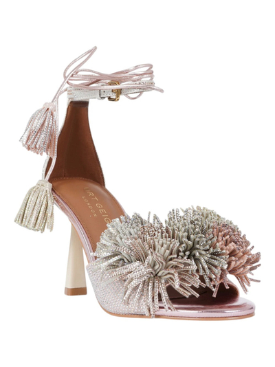 Sandale për goca Kurt Geiger Pom Pom Ankle Tie, taka 9 cm, lëkurë me kristale, rozë metalike shumëngjyrëshe