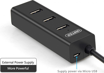 HUB USB Unitek (Y-3089), 4x USB 3.0, lidhës USB-A, i zi