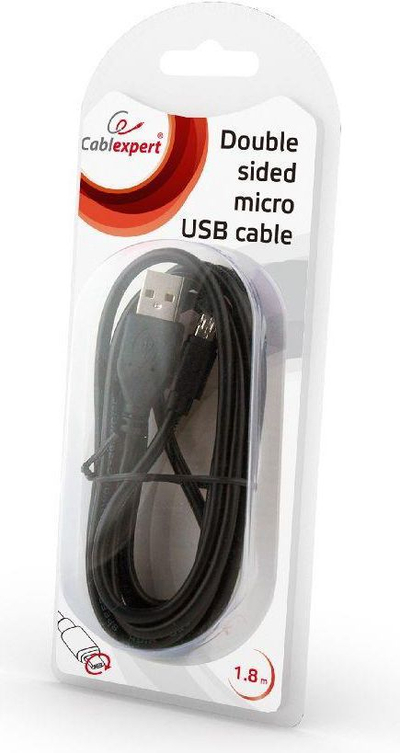 Kabllo USB Gembird, USB A në MicroUSB, 1.8 m, dyanshme, e zezë