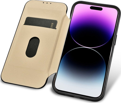 Këllëf telefoni iCarer CE Premium Leather Folio për iPhone 14 Pro, lëkurë natyrale, me kapak, i zi