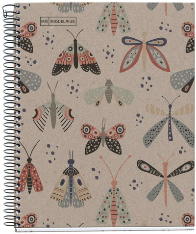 Тетратка со спирала Miquelrius Eco Butterflies, A5, мрежа 5 mm, 80 листови, рециклирана хартија