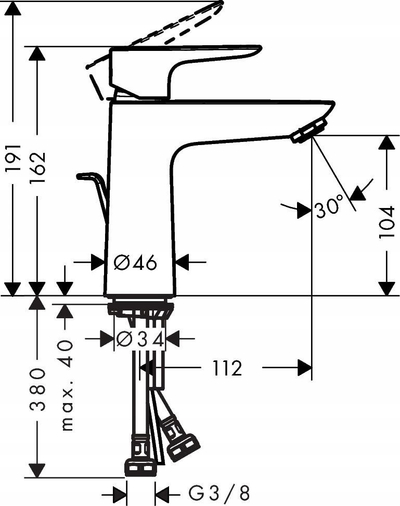 Rubinet lavamani Hansgrohe Talis E 110, ComfortZone, mat i zi
