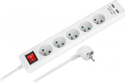 Kabllo zgjatuese Rebel, 5 priza + 2 USB, 1.5 m