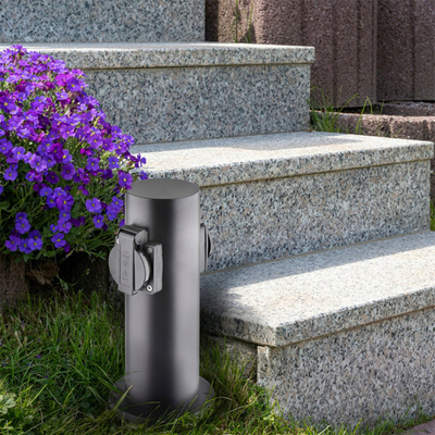 Shtyllë kopshti me priza Virtuos Solight PG10B, IP44, 2 priza, inox, e zezë