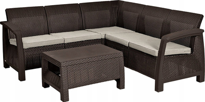 Set mobiljesh kopshti Keter Corfu Relax Set, kënd dhe tavolinë, për 5 persona, kafe