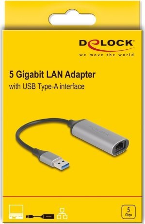 Мрежен адаптер DELOCK USB Type A, 5 Gbit LAN, црн