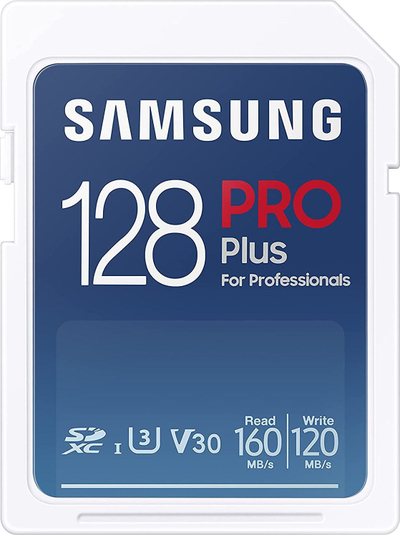 Kartë memorie Samsung PRO Plus SDXC, 128GB, U3 V30, e bardhë