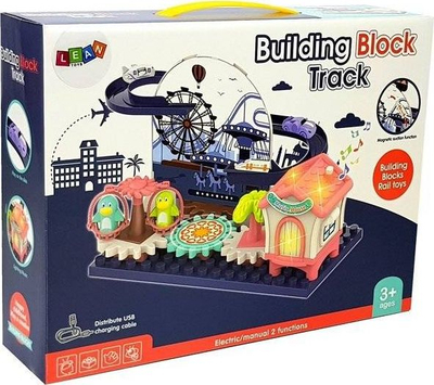 Lodër ndërtimi Lean Building Block Track, me pistë rrëshqitjeje, me ingranazhe muzikore, shumëngjyrëshe