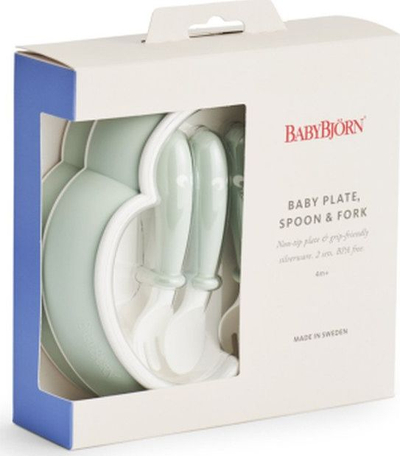 Set pjate me lugë e pirun për bebe BabyBjörn, 2 sete, powder green