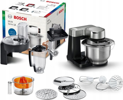 Mikser kuzhine Bosch Serie 2 MUMS2VM40, enë 3.8L inox, shumëfunksional, i zi argjendtë