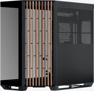 Kути PC APNX V1, midi tower ATX, калено стакло, дрво и црна боја