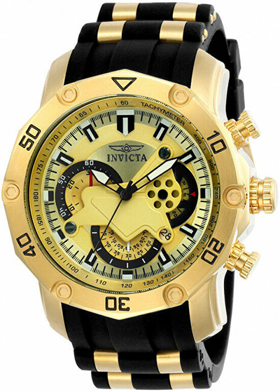 Orë dore Invicta Pro Diver 23427, quartz, multifunksionale, e artë